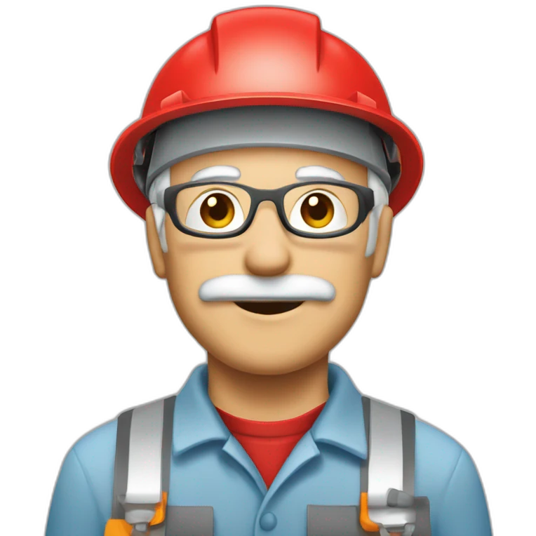 Industrial professional senior mechanical fitter working with a helmet red and red clothing emoji