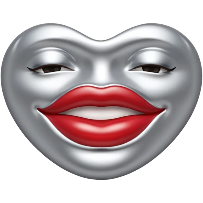 A seductive pair of slightly parted lips emoji made of liquid silver chrome, smooth glossy metallic surface, soft sensual curves, subtle reflections, luxury sexy aesthetic, minimal iOS emoji style, centered composition, clean white background, soft studio lighting, no text emoji