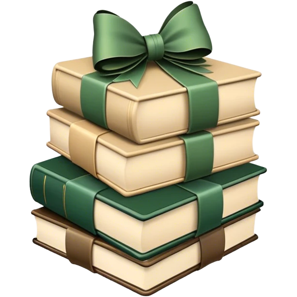 Stack of 3 beige and dark green books with bow emoji