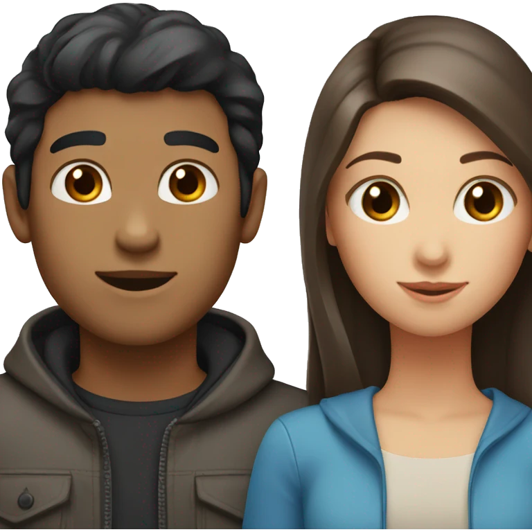 Couple: boy with black hair and eyes, girl with brown hair and blue eyes  emoji