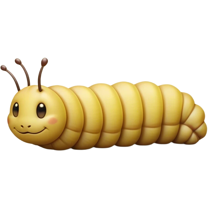 Beautiful and Majestic Caterpillar Portrait Emoji, Head and body rendered in serene repose with a gentle, content smile, showcasing a delicately segmented form with softly textured hues and eyes peacefully closed in tranquil slumber, Simplified yet exquisitely endearing features, highly detailed, glowing with a soft, drowsy natural light, high shine, relaxed and utterly noble, stylized with an air of graceful metamorphosis, soft glowing outline, capturing the essence of a beautiful and majestic caterpillar that embodies the quiet promise of transformation! emoji