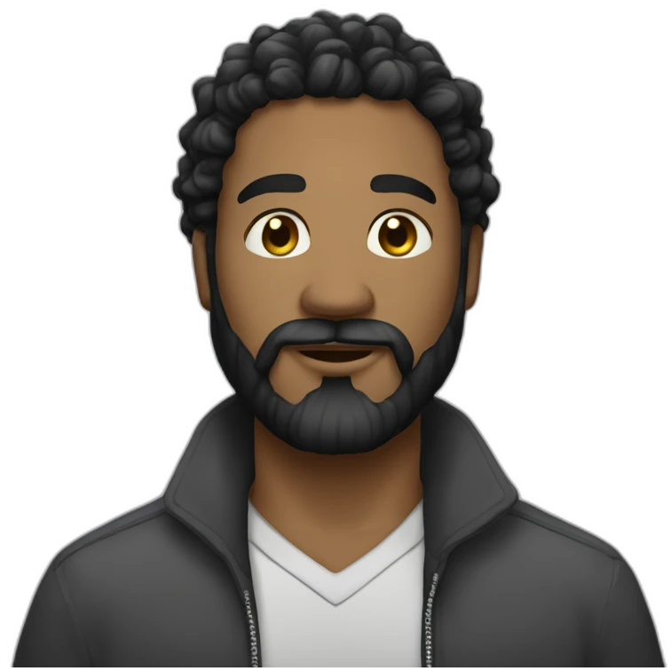 Man with middle haïr curly ans black beard ans a earing percing emoji
