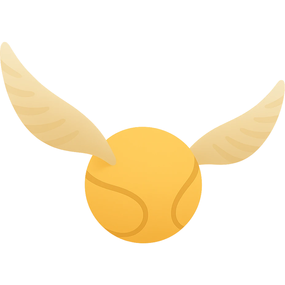 Golden Snitch, cute and simple, no outlines, color filled style. Three-quarters angle, wings spread wide and slightly downward, wings with detailed shadows and a hint of feather texture, no background. emoji