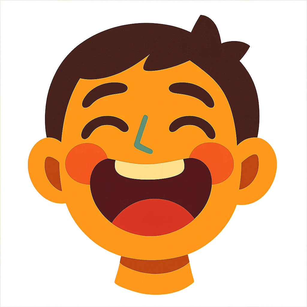 vibrant toon style face with eyes closed, big open-mouthed laugh, blushing emoji