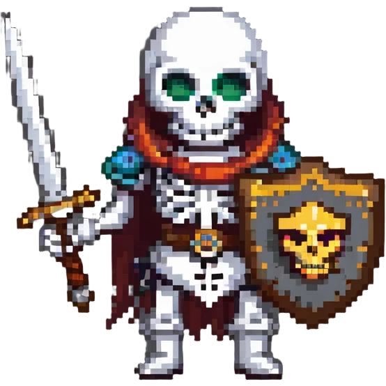 skeleton warrior with a sword and shield emoji