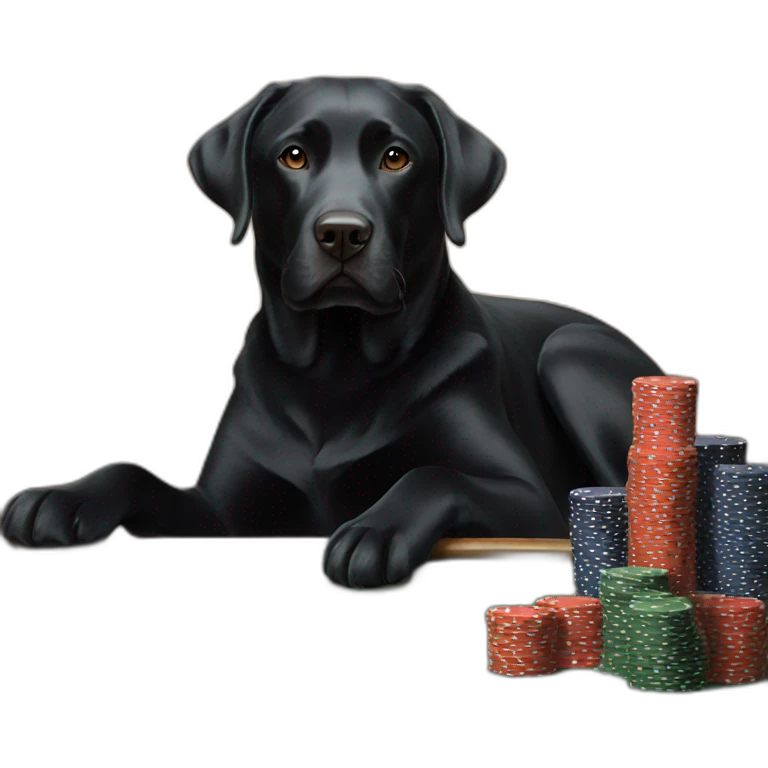 Black Labrador dog with white at poker table emoji