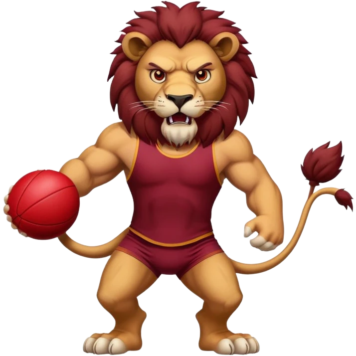 Angry Lion holding  red Aussie rules ball wearing maroon singlet emoji