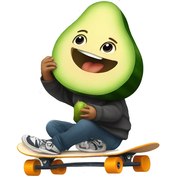 Baby riding an Electric skateboard whilst eating an avocado emoji