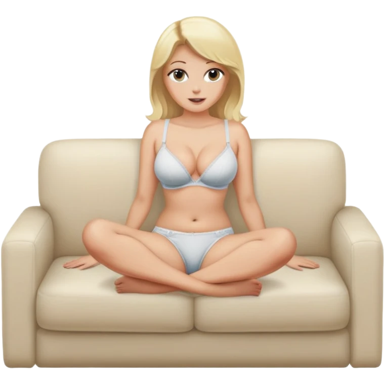 fullbody realistic busty blonde topless buxom in undies sitting on couch in comfy
missionary legs up sfw emoji