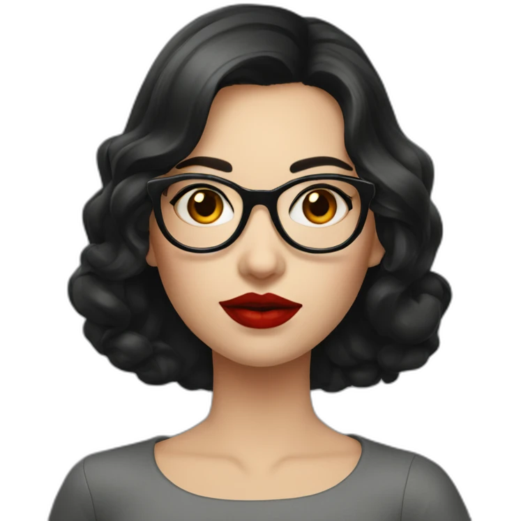 A Russian girl with a dark hairstyle, red lipstick on her lips and glasses emoji