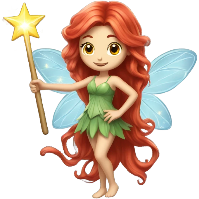Beautiful fairy with long red hair and a wand emoji