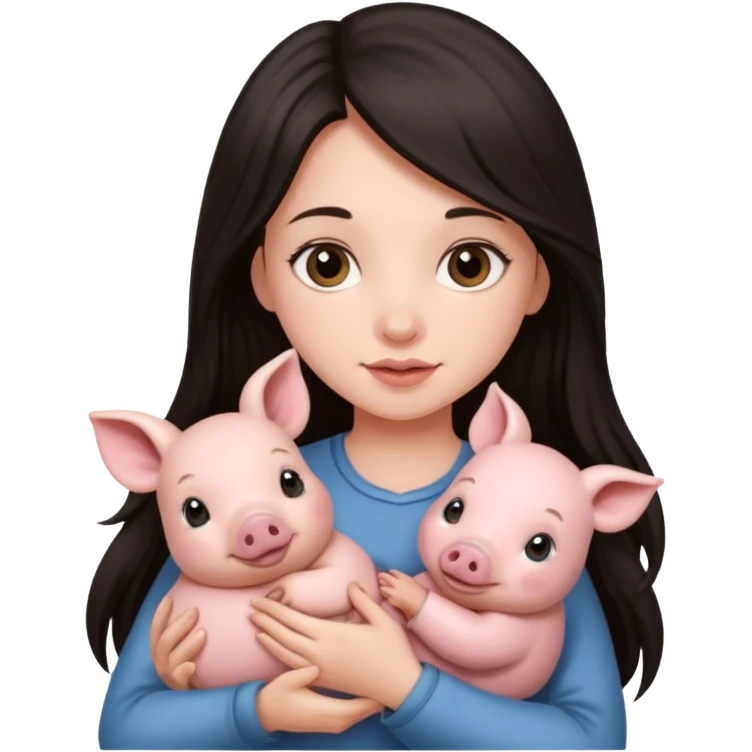 Ragazza bellissima capelli lunghi scuri con piccolo maialino  emoji