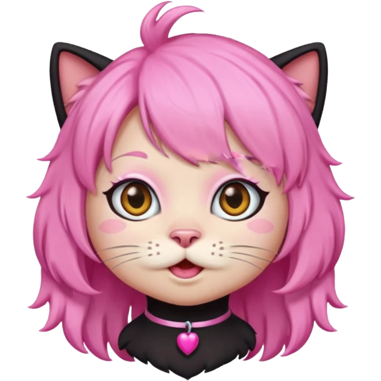 Black cat wearing a pink hair wig emoji