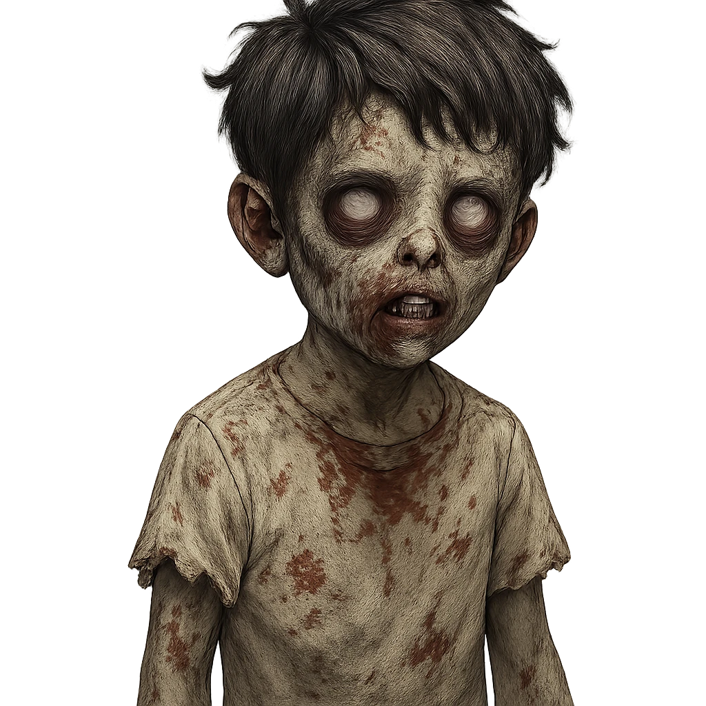 boy zombie with dark hair and white shirt, variation 4 emoji