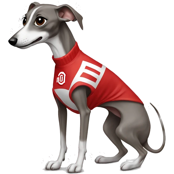 Italian greyhound wearing an Ohio state jersey emoji