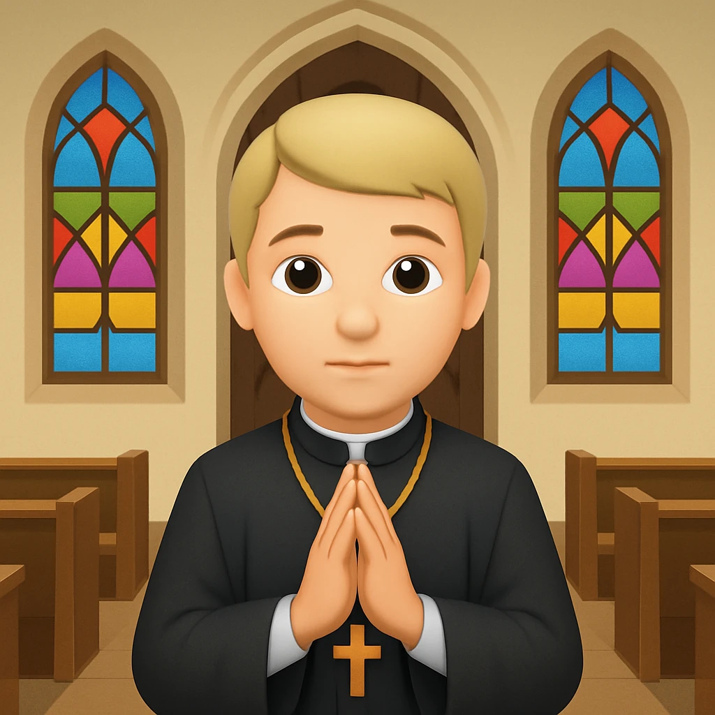Add a church background behind the medieval priest in the style of emoji (apple style emojis). Keep the emoji style look and feel. emoji