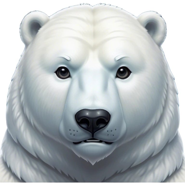 Cinematic Noble Polar Bear Portrait Emoji, Poised and regal, with a strong, muscular build cloaked in thick, snowy fur and piercing, determined eyes, Simplified yet sharp and sophisticated features, highly detailed, glowing with a soft, dignified polar glow, high shine, intelligent and majestic, stylized with an air of arctic authority, focused and commanding, soft glowing outline, capturing the essence of a watchful and confident guardian that feels as though it could step out of the screen with effortless authority! emoji