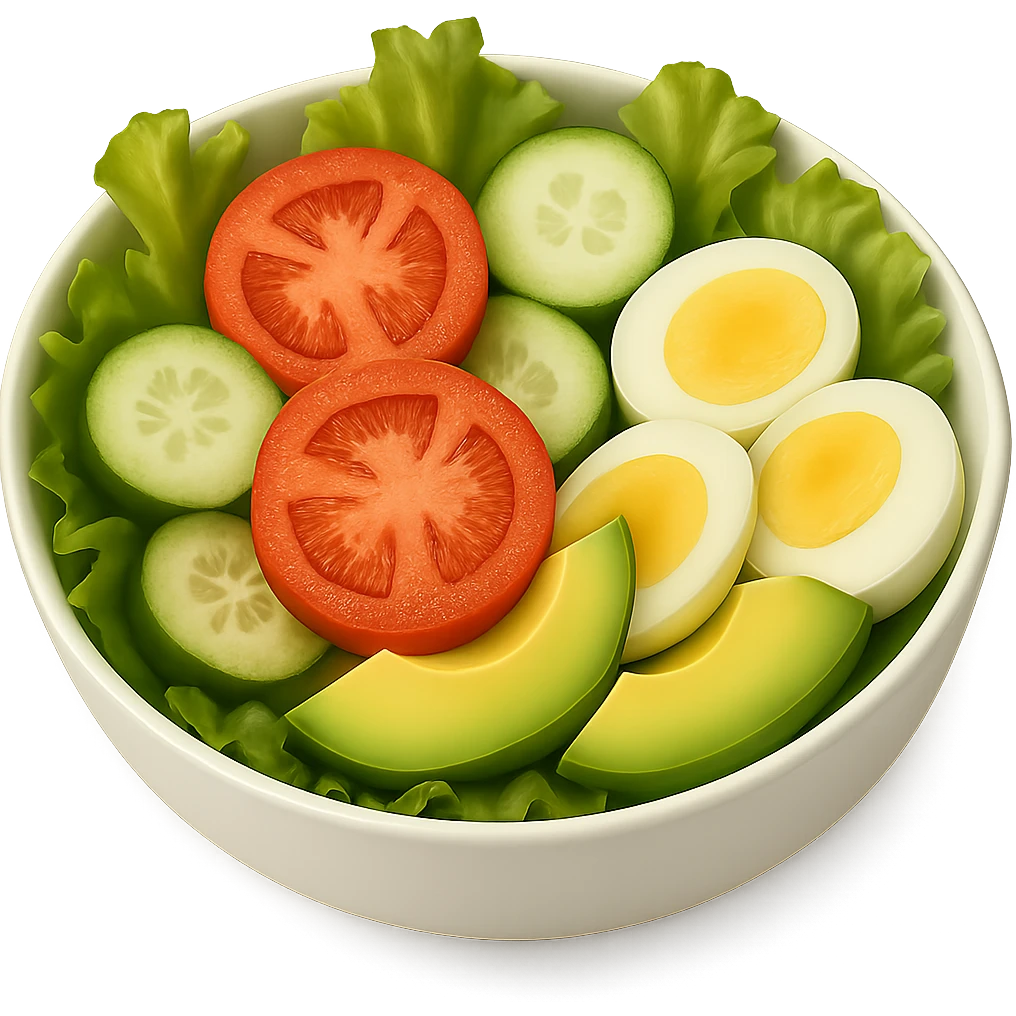 Add sliced boiled egg to the salad, keeping the style clean and simple with no background. emoji