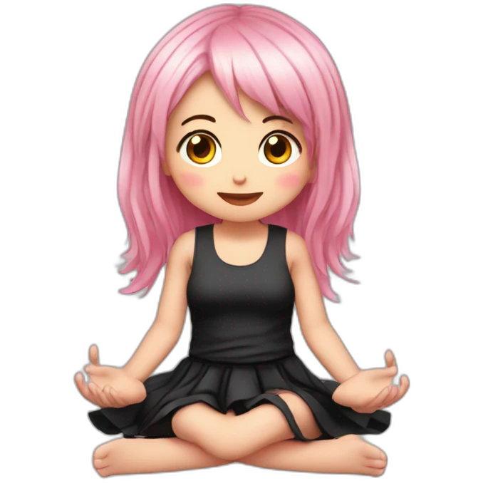 Full body Front view curvy emo girl pink hair sits on the floor straight view hands up black skirt белые трусики полосатые рваные чулки emoji