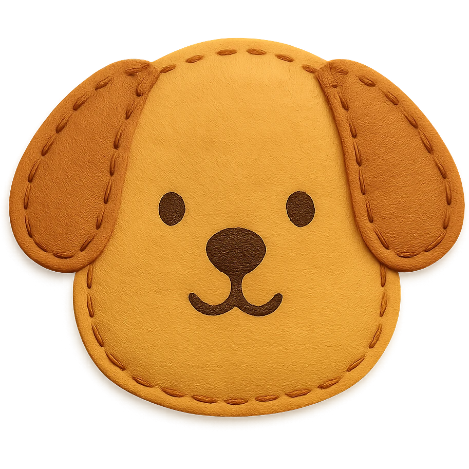 <StylePrompt>
  <Name>Minimal Felt Appliqué Icon</Name>
  <Description>
    A soft, handcrafted felt icon style with lightly padded forms, simple shapes, and clean outlines. Features slightly more visible stitching for tactile charm while maintaining a low-detail aesthetic.
  </Description>
  <VisualProperties>
    <Material>Felt</Material>
    <Texture>Soft, matte surface with subtle fiber detail</Texture>
    <Stitching>
      <Type>Threaded edge stitch</Type>
      <Color>Muted orange or warm brown</Color>
      <Pattern>Evenly spaced running stitch around edges</Pattern>
      <Thickness>Medium (approximately 10% more pronounced than minimal)</Thickness>
      <Contrast>Moderate (stitch color clearly distinct from base felt)</Contrast>
    </Stitching>
    <Padding>Low to moderate—slightly raised but not deeply dimensional</Padding>
    <Edges>Smooth and rounded with clean curves</Edges>
    <ColorPalette>
      <Primary>Warm yellows, oranges, and browns</Primary>
      <Accent>Dark brown for facial features</Accent>
      <Background>Neutral off-white or soft beige</Background>
    </ColorPalette>
  </VisualProperties>
  <FacialFeatures>
    <Eyes>Small round dots</Eyes>
    <Nose>Simple oval or triangle</Nose>
    <Mouth>Minimal curved line or none</Mouth>
    <DetailLevel>Low</DetailLevel>
  </FacialFeatures>
  <Rendering>
    <Lighting>Soft and diffused</Lighting>
    <Shadows>Subtle, barely visible</Shadows>
    <Perspective>Front or side profile, flat angle</Perspective>
  </Rendering>
  <Applicability>
    <SubjectType>Animals, symbols, objects</SubjectType>
    <OutputFormat>Icon, patch, or sticker</OutputFormat>
  </Applicability>
</StylePrompt>

{subject} = dog emoji