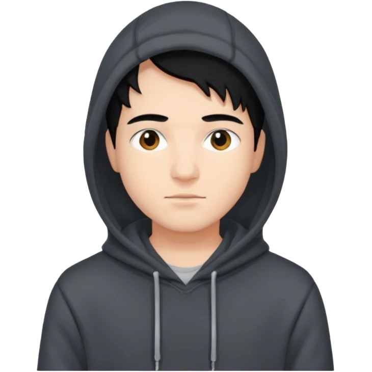 парень айтишник в капюшоне черные волосы, с темным фоном сзади в высоком качестве emoji