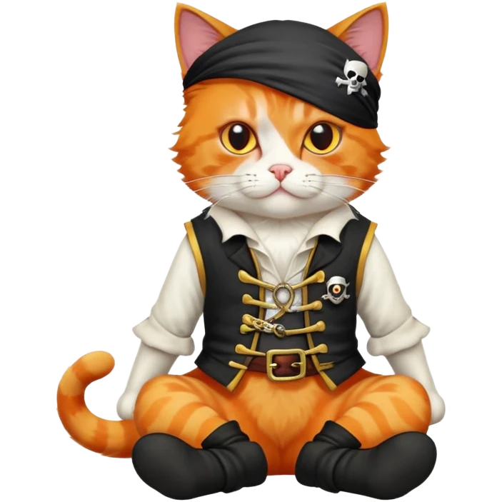 pirate cat full body sitting with one eye patch emoji