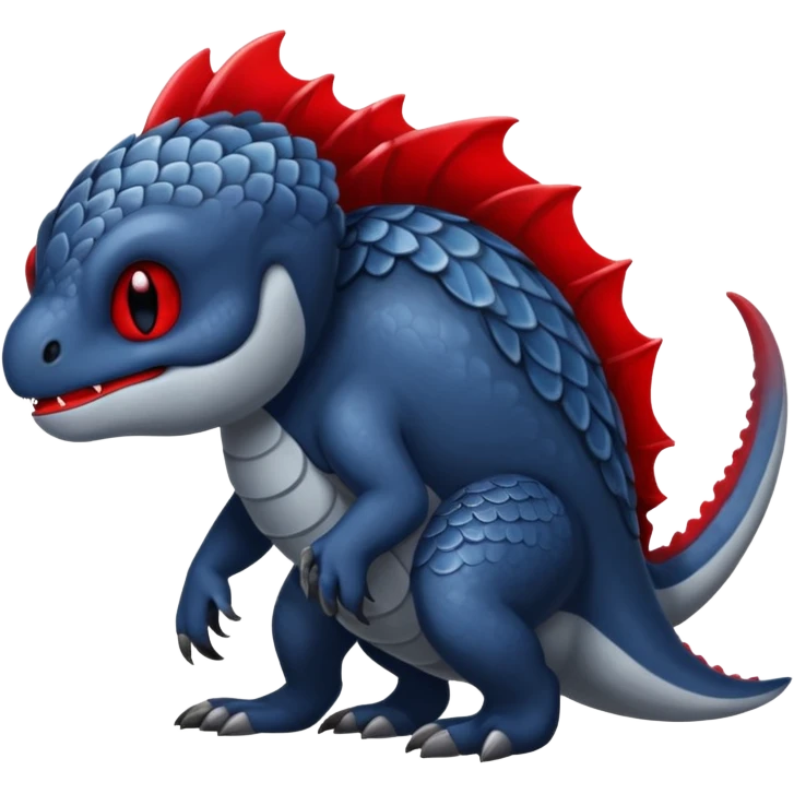 midnight blue-gray-black, with red markings, white belly, scaley Bastet-Noibat-Gatomon-Garchomp-Digimon-Fakémon-Pokémon-creature (full body) emoji