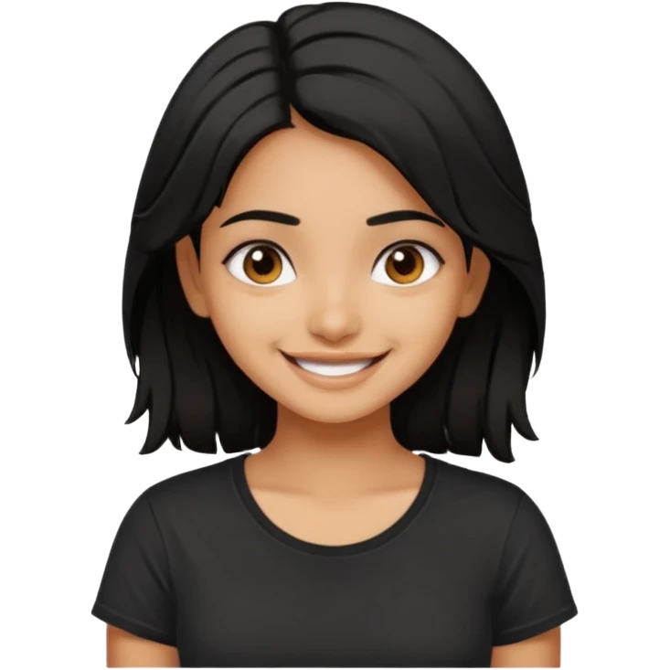a pretty tan indian bratz girl with messy dark black hair, wearing a black tee. emoji