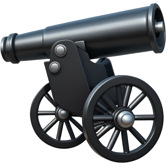 A black shiny cannon at a 3/4 degree emoji