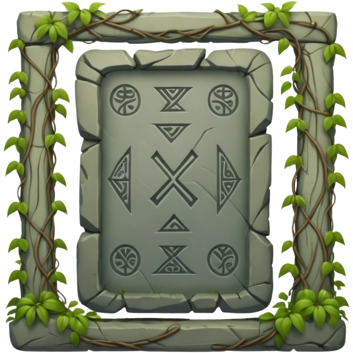 Stone Tablet – Carved gray slab with ancient runes in jyngle emoji