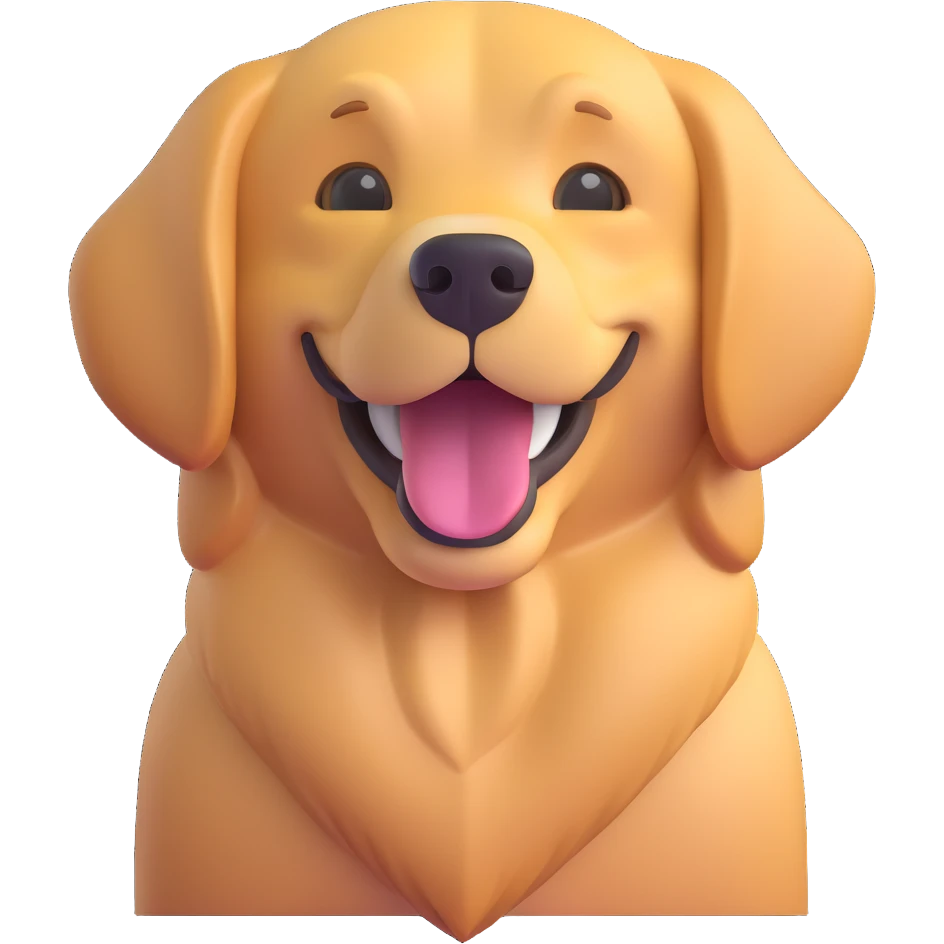Change the dog to a golden retriever breed in the style of Microsoft style 3D fluent emojis, keeping the rest of the image unchanged. emoji