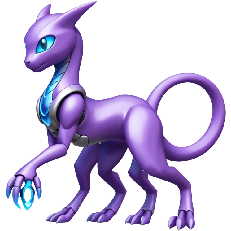 Mechanical Miraidon-Mewtwo-Fakémon-hybrid-creature (full body) with glowing eyes  emoji