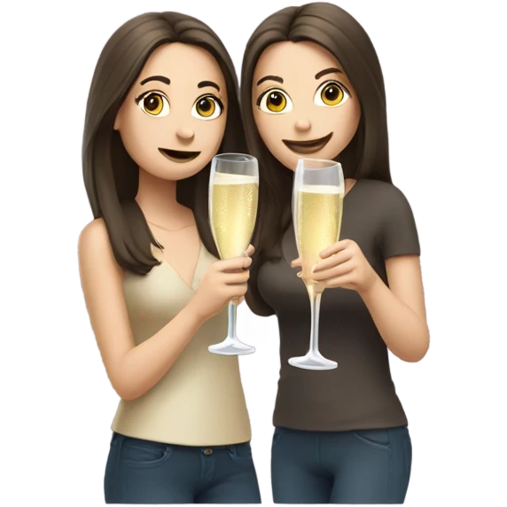 two caucasian brunette girls champagne emoji