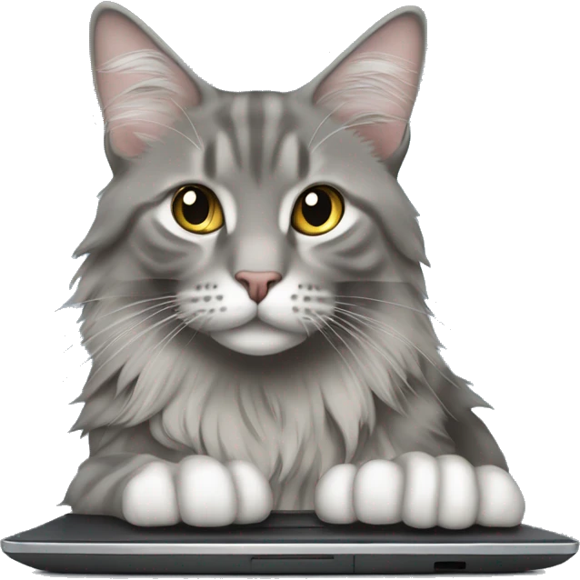 Grey maine coone on a computer emoji
