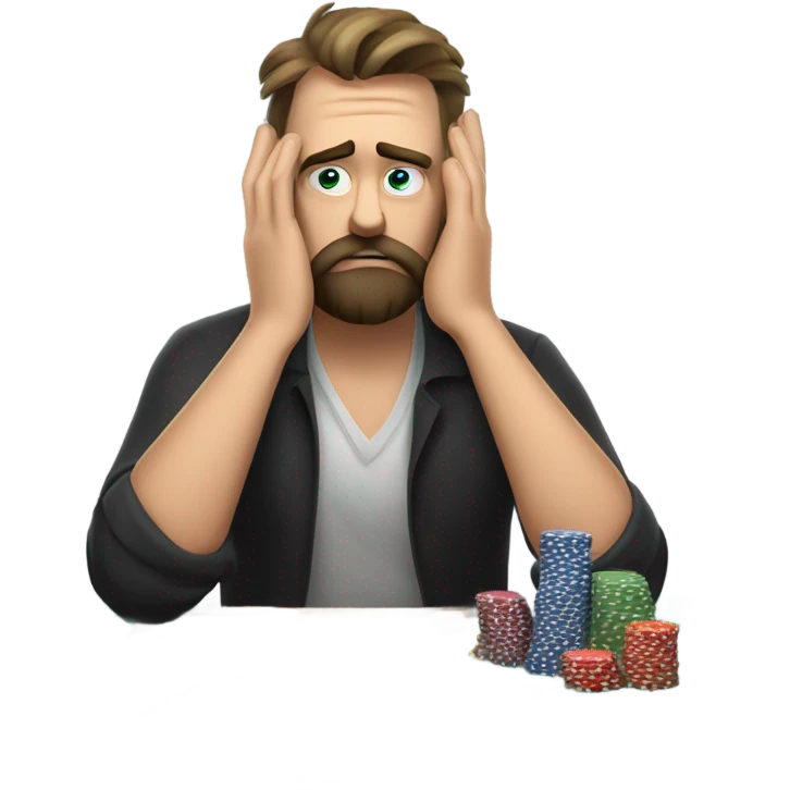 Sad bearded man loses money at casino cards with date emoji