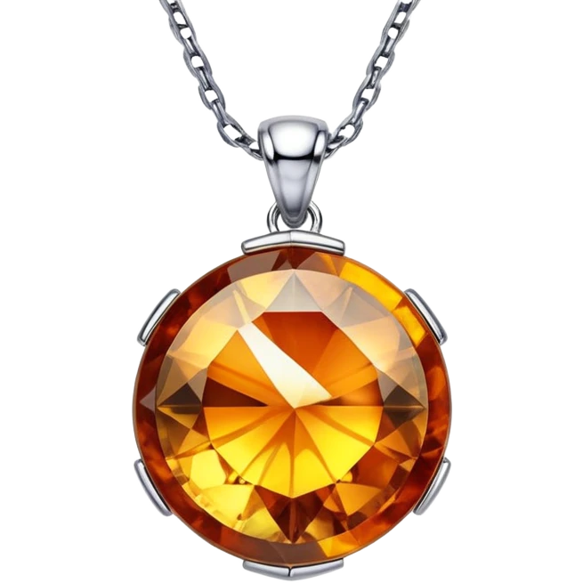 extreme close up of a round cut holographic amber charm with silver metal accent and figaro chain emoji