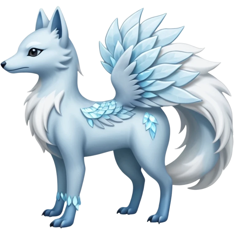 Shiny Silver-White Frosted Ice-Crystal Encrusted Regal Arctic Alolan-Ninetales-Latias hybrid creature (full body) emoji