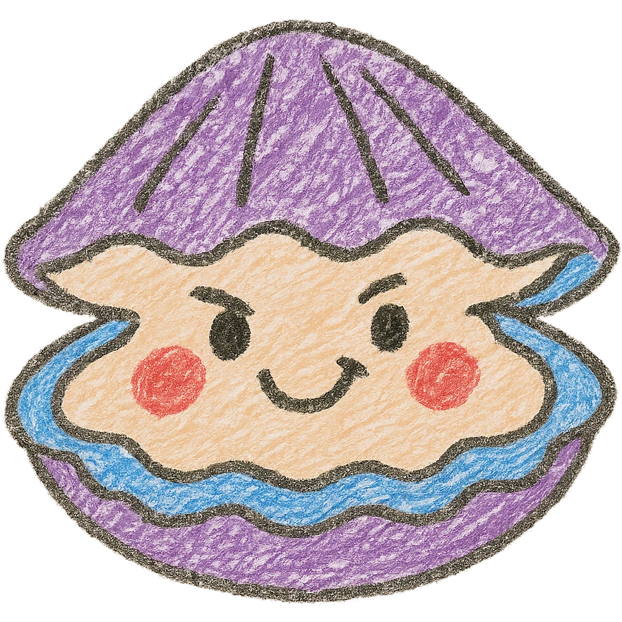 Cute oyster winking expression in children doodle style, transparent background emoji