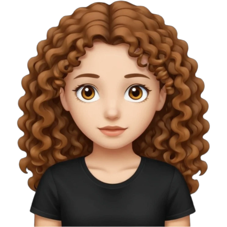 Brown eyes, long curly brown hair black t-shirt girl emoji