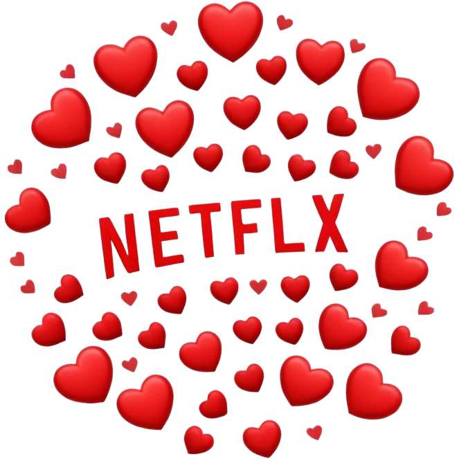Netflix logo surrounded by little red hearts with suggestive and sensual attitude. emoji