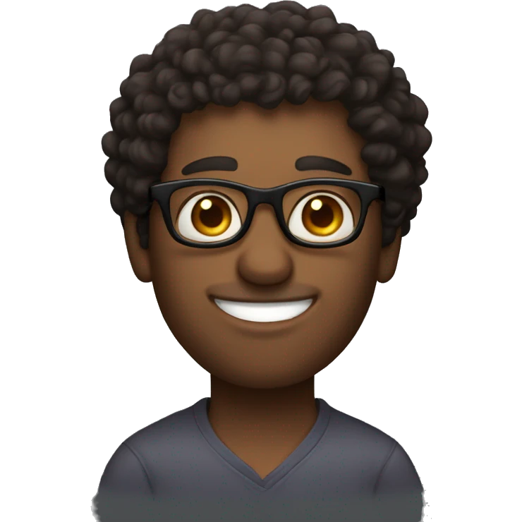 curly dark hair guy with eye glasses, brown skin emoji