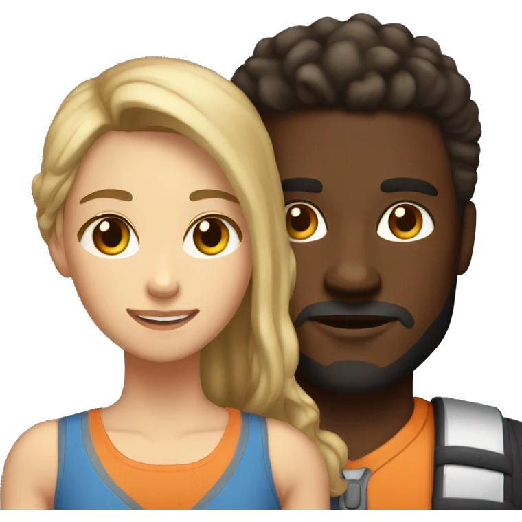 A light-skinned girl with brown hair and a tall athletic guy with dark skin color, short hair and beard emoji