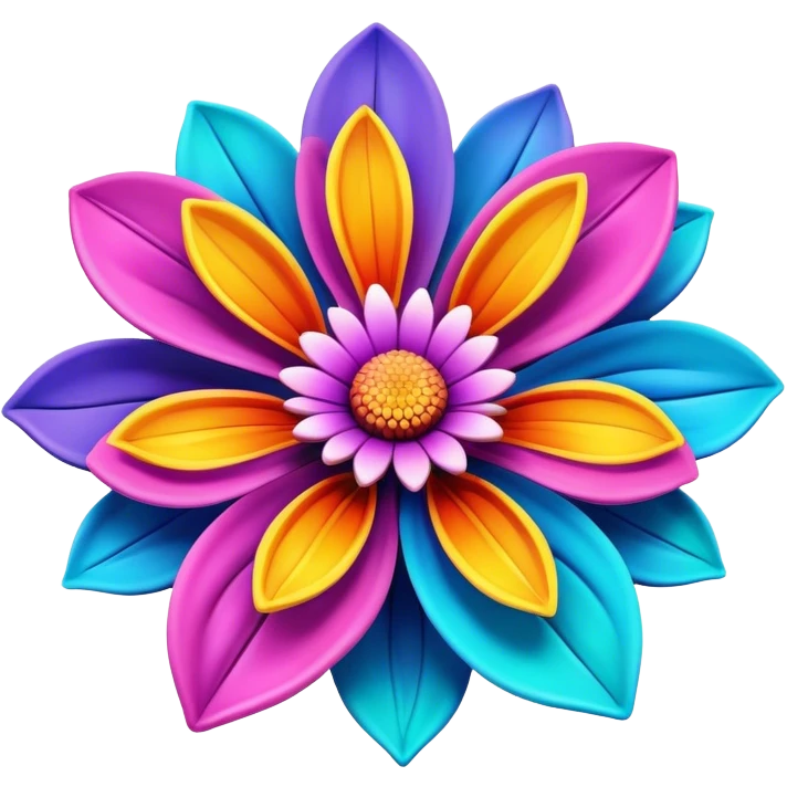 3D, create an ultra detailed Psychedelic colored flower emoji