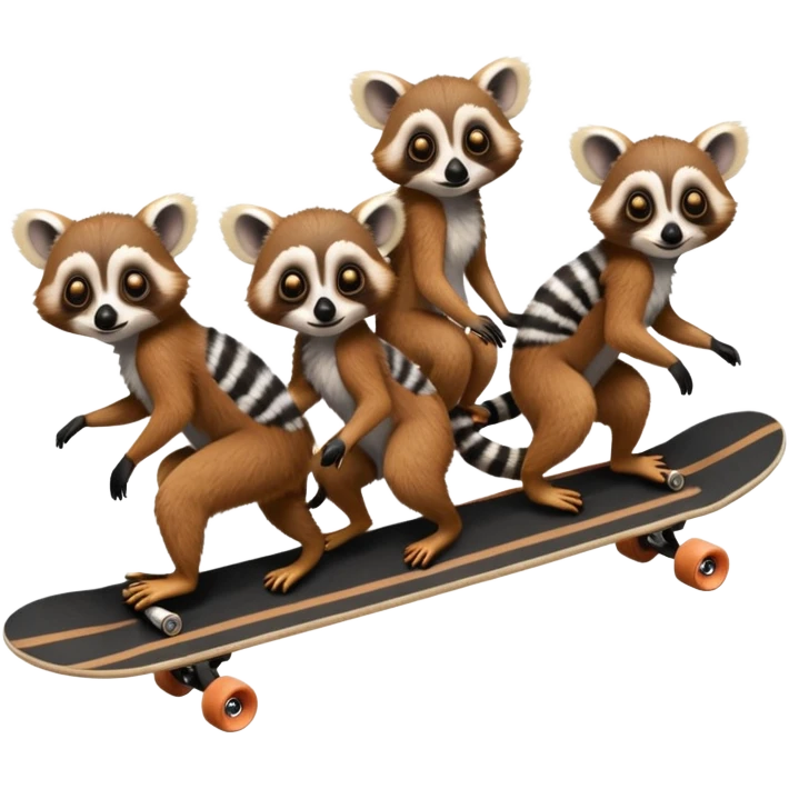 Four lemurs on one long skateboard emoji