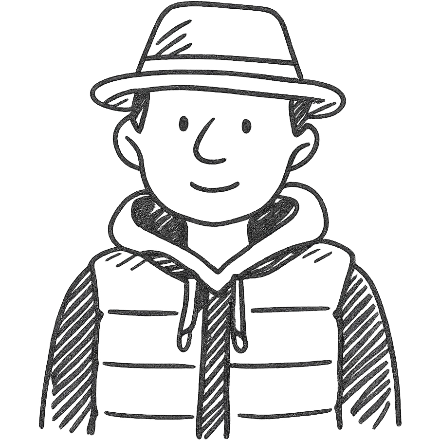 A guy in a hat, black hoodie, and a puffer vest emoji