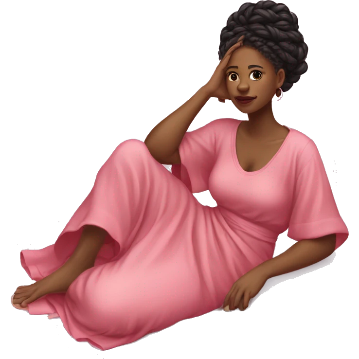 a black woman laying on the floor red braids sick, pink gown emoji