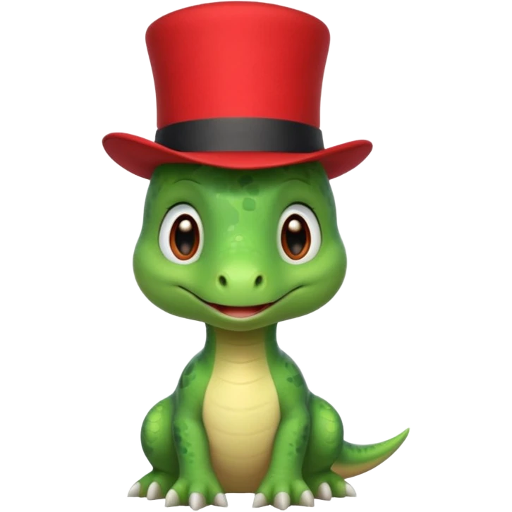 A very cute and adorable green anthropomorphic baby dinosaur with a red top hat emoji