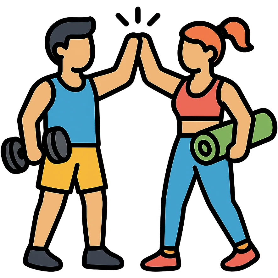 two people high-fiving after a workout, clean lines, fitness theme icon style emoji