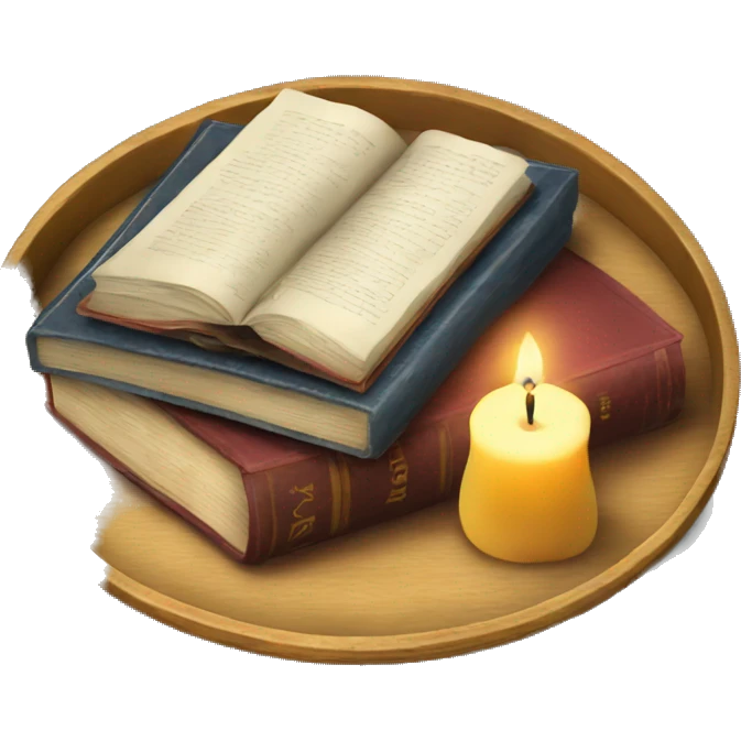 vintage tray with books and candle emoji