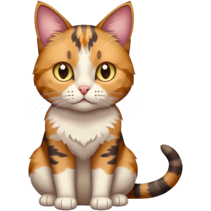 full body anxious looking colourful light calico tabby cat with hazel eyes and patchy brown tabby sections of fur emoji